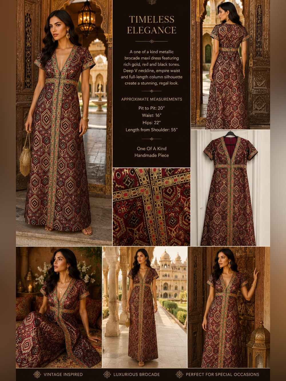 Vintage Metallic Brocade Maxi Dress | Empire Waist Malcolm Starr Inspired